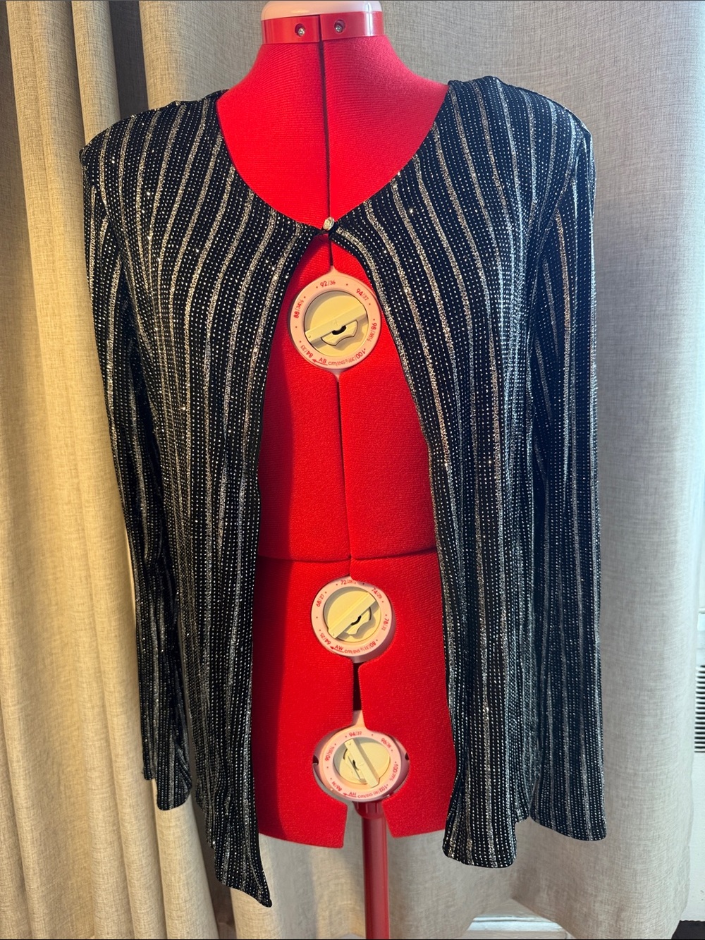 Onyx Nite Black Striped Open-Front Womenβs Cardigan